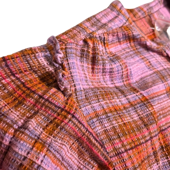 Free people Alexa plaid mini dress button front pink orange medium NWT - Picture 6 of 13